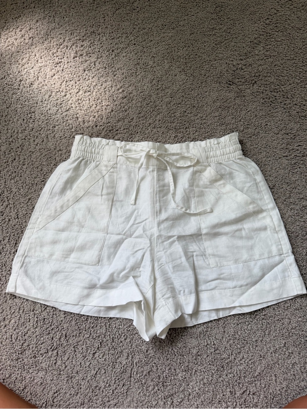 LOFT White High-Waist Drawstring Cotton Linen Shorts